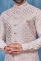 Cream Art Banarasi Silk Nehru Jacket (NMK-7394)