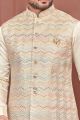 Cream Art Banarasi Silk Nehru Jacket (NMK-7417)