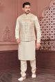 Cream Art Banarasi Silk Nehru Jacket (NMK-7417)