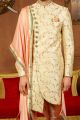 Cream Art Banarasi Silk Sherwani for Men (NMK-3907)