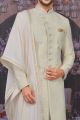 Cream Art Banarasi Silk Sherwani (NMK-4781)