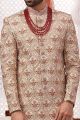 Cream Art Banarasi Silk Sherwani (NMK-5538)