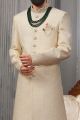 Cream Art Banarasi Silk Sherwani (NMK-5579)