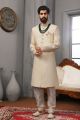 Cream Art Banarasi Silk Sherwani (NMK-5579)