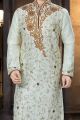 Cream Art Dupion Designer Kurta Pajama (NMK-3777)