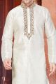 Cream Art Dupion Kurta Pajama (NMK-2961)