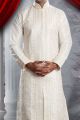 Cream Art Dupion Mens Kurta Pajama (NMK-1344)