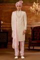 Cream Art Embroidered Silk Sherwani (NMK-6387)