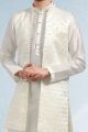 Cream Art Silk Embroidered Mens Indo Western (NMK-6465)