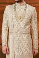 Cream Art Silk Grooms Sherwani (NMK-6373)