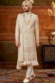 Cream Art Silk Grooms Sherwani (NMK-6373)