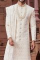 Cream Art Silk Grooms Sherwani (NMK-7153)