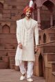 Cream Art Silk Grooms Sherwani (NMK-7153)