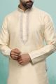 Cream Art Silk Mens Kurta Pajama (NMK-6423)