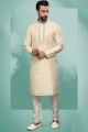 Cream Art Silk Mens Kurta Pajama (NMK-6423)