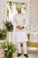 Cream Art Silk Mens Nehru Jacket (NMK-7974)