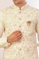 Cream Art Silk Mens Nehru Jacket (NMK-8049)