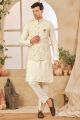 Cream Art Silk Mens Nehru Jacket (NMK-8049)