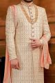 Cream Art Silk Mens Sherwani (NMK-6386)