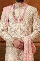 Cream Art Silk Mens Sherwani (NMK-6394)