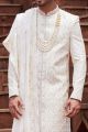 Cream Art Silk Mens Sherwani (NMK-7159)