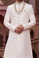 Cream Art Silk Wedding Mens Sherwani (NMK-7167)