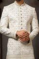 Cream Art Silk Wedding Sherwani (NMK-6239)