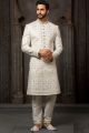 Cream Art Silk Wedding Sherwani (NMK-6239)