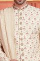 Cream Art Silk Wedding Sherwani (NMK-7884)