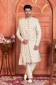 Cream Art Silk Wedding Sherwani (NMK-7884)