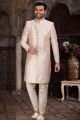 Cream Banarasi Jaquard Indo Western (NMK-6860)