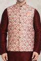 Cream Banarasi Silk Nehru Jacket for Men (NMK-5676)