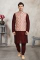 Cream Banarasi Silk Nehru Jacket for Men (NMK-5676)