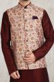 Cream Banarasi Silk Printed Nehru Jacket (NMK-5679)