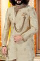 Cream Banarasi Silk Sherwani (NMK-4299)