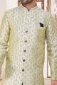 Cream Blue Banarasi Jaquard Indo Western (NMK-6886)