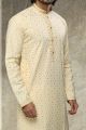 Cream Cotton Mens Kurta Pyjama (NMK-6141)