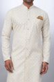 Cream Cotton Printed Mens Indo Western (NMK-6928)