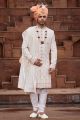 Cream Georgette Indian Sherwani for Men (NMK-7155)