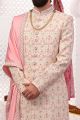 Cream Georgette Lucknowi Embroidered Sherwani (NMK-5551)