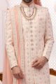 Cream Georgette Lucknowi Mens Sherwani (NMK-5550)