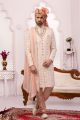 Cream Georgette Lucknowi Mens Sherwani (NMK-5550)