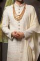 Cream Georgette Sherwani for Men (NMK-6235)