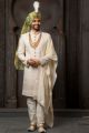 Cream Georgette Sherwani for Men (NMK-6235)