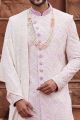 Cream Georgette Sherwani for Men (NMK-7158)