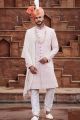 Cream Georgette Sherwani for Men (NMK-7158)