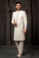 Cream Georgette Wedding Sherwani (NMK-6240)