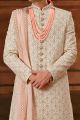 Cream Georgette Wedding Sherwani (NMK-6392)