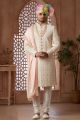 Cream Georgette Wedding Sherwani (NMK-7632)