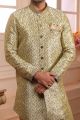 Cream, Green Jaquard Silk Brocade Indo Western (NMK-4467)